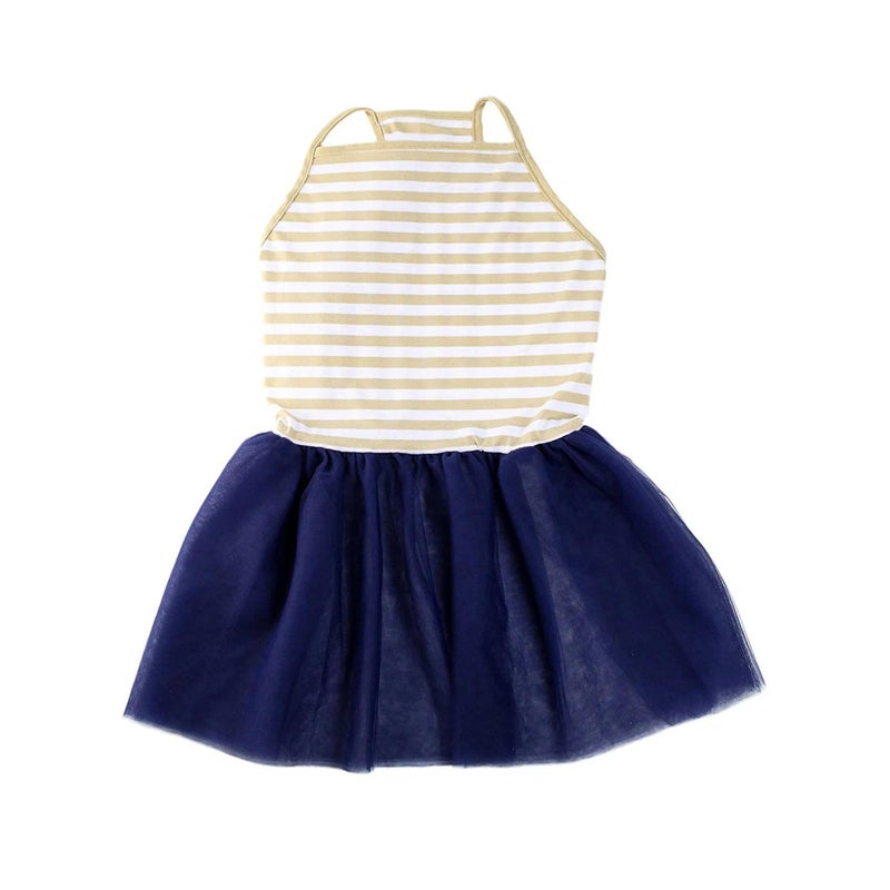 Midlee Elegant Tan & White Stripe Tutu Large Dog Dress (X-Large) - Image 1